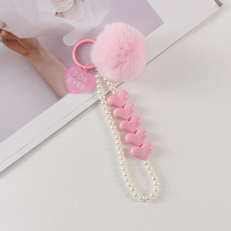 Wholesale Colorful Love Fur Ball Beaded Keychain